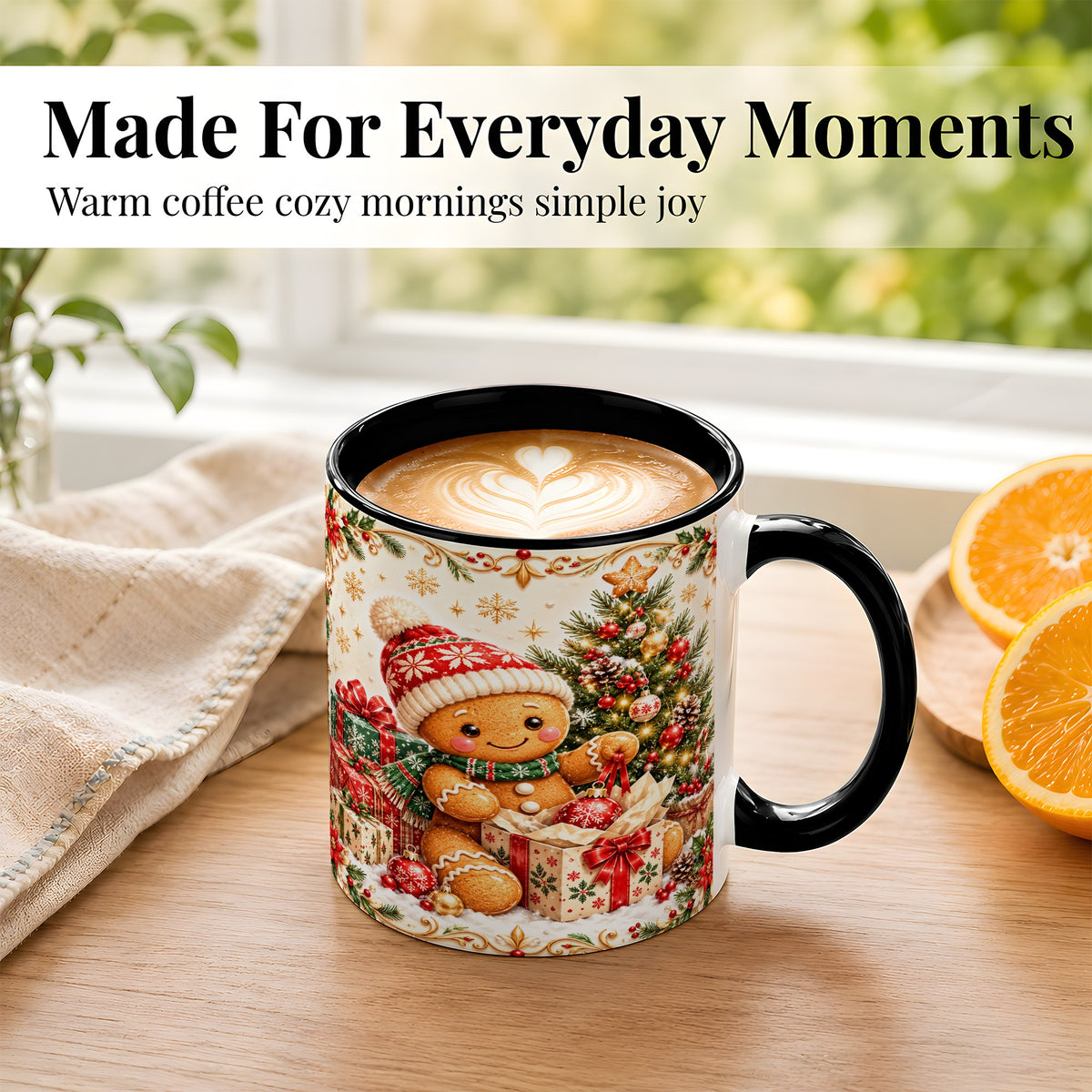 #pl[11oz|Black] Cozy Gingerbread Coffee Mug, Christmas Cookie Mug, Ceramic Cup