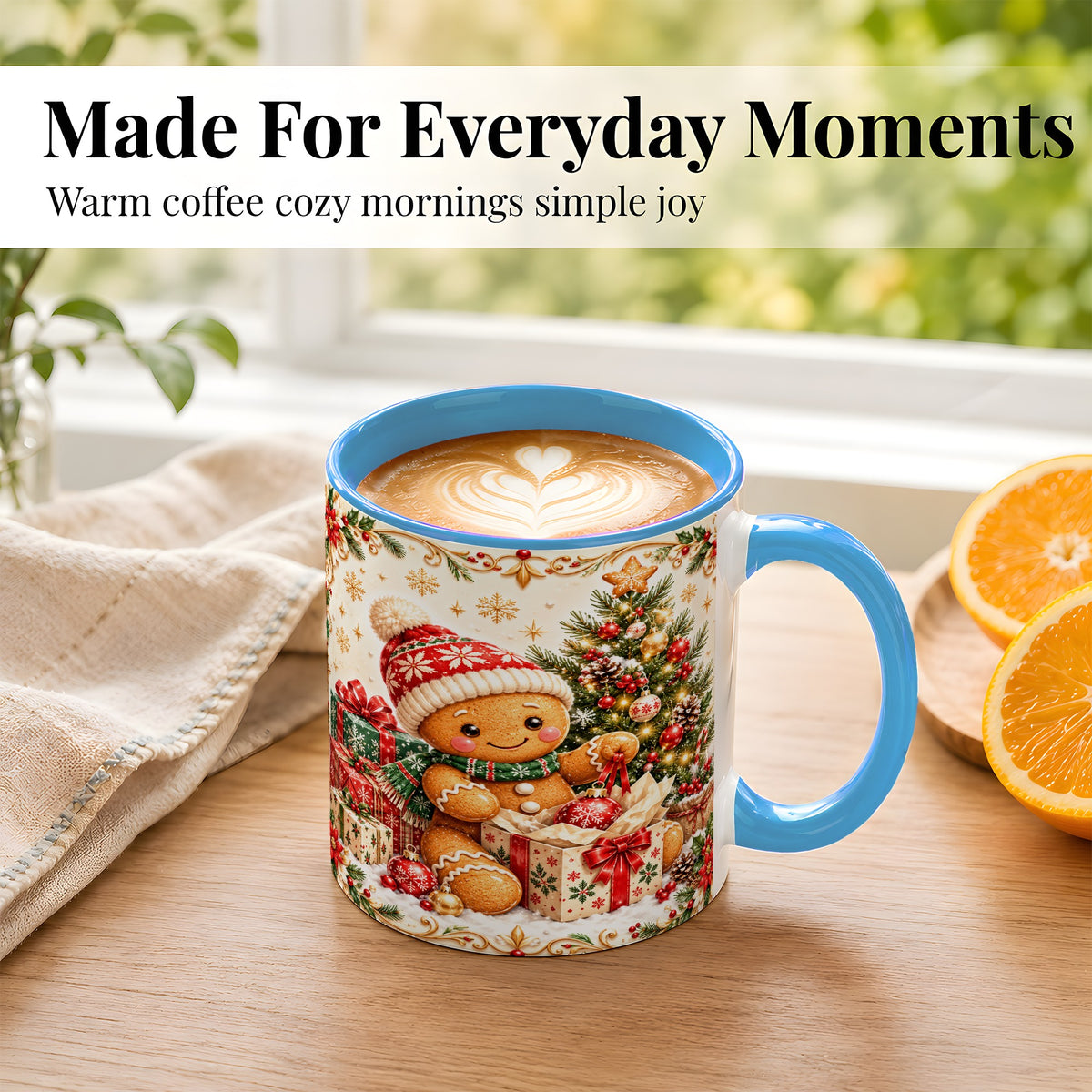 #pl[11oz|Blue] Cozy Gingerbread Coffee Mug, Christmas Cookie Mug, Ceramic Cup