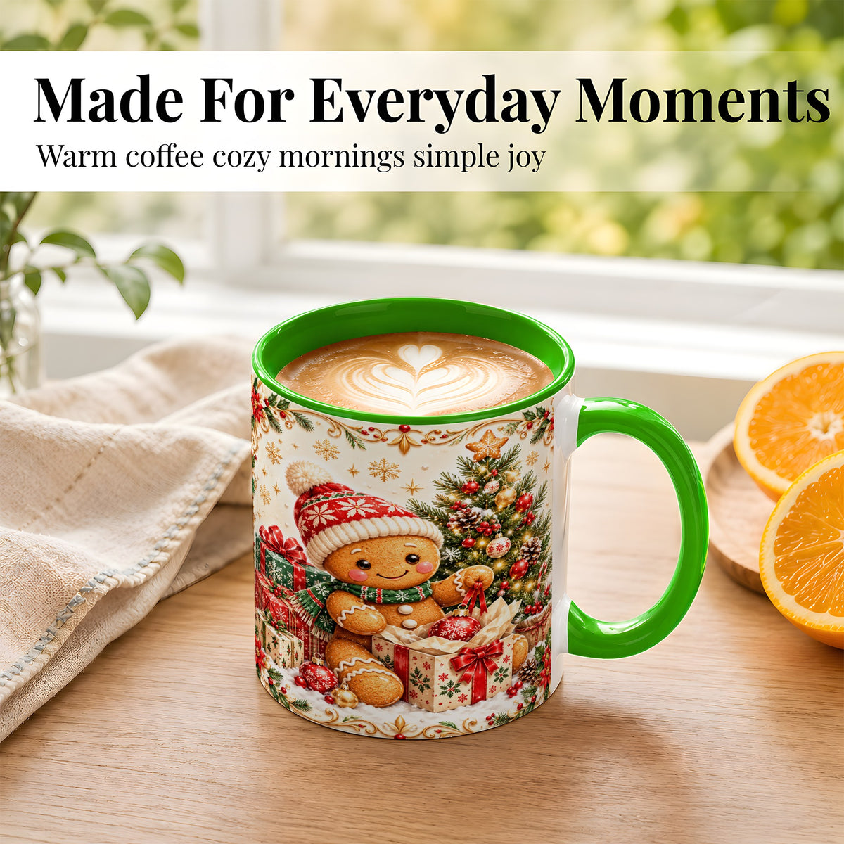 #pl[11oz|Green] Cozy Gingerbread Coffee Mug, Christmas Cookie Mug, Ceramic Cup