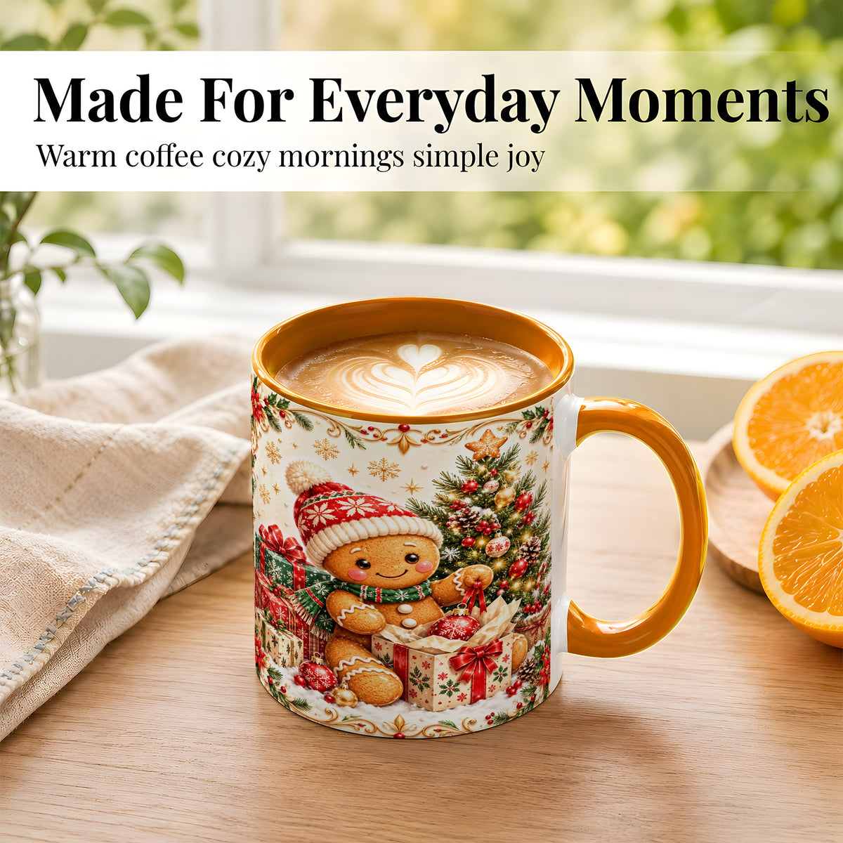 #pl[11oz|Orange] Cozy Gingerbread Coffee Mug, Christmas Cookie Mug, Ceramic Cup