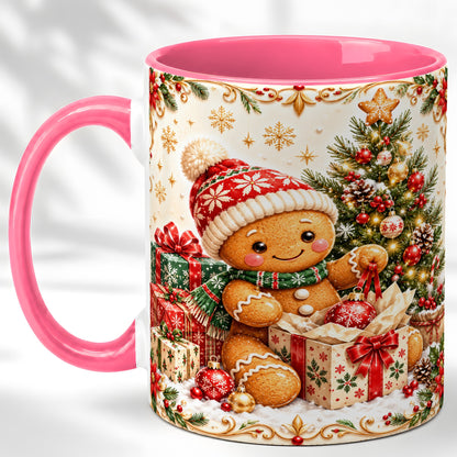 #pl[11oz|Pink] Cozy Gingerbread Coffee Mug, Christmas Cookie Mug, Ceramic Cup