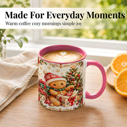 #pl[11oz|Pink] Cozy Gingerbread Coffee Mug, Christmas Cookie Mug, Ceramic Cup