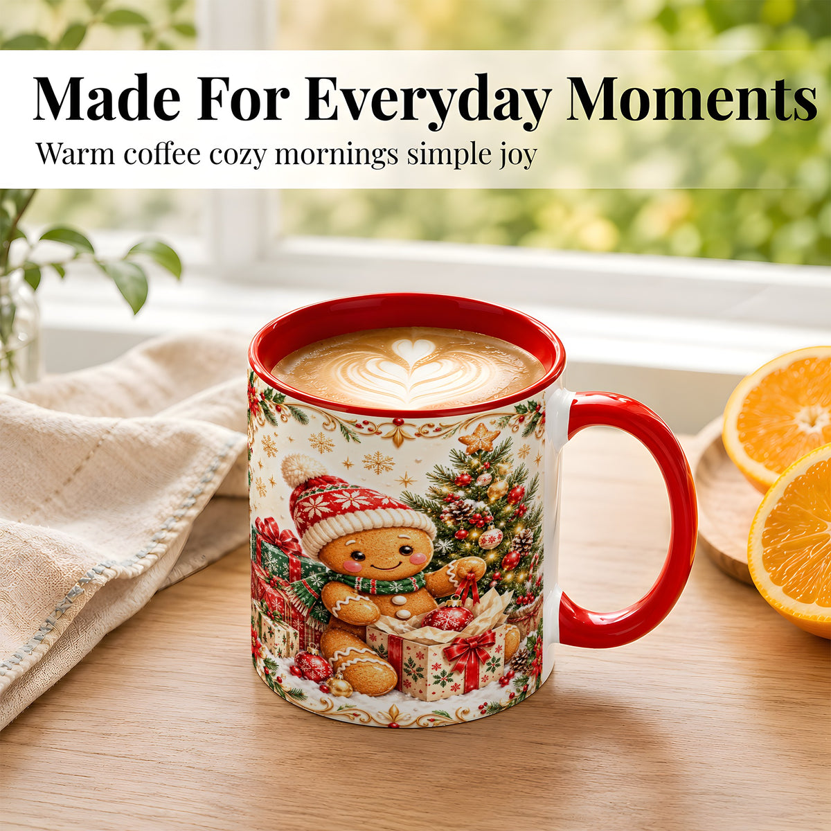 #pl[11oz|Red] Cozy Gingerbread Coffee Mug, Christmas Cookie Mug, Ceramic Cup