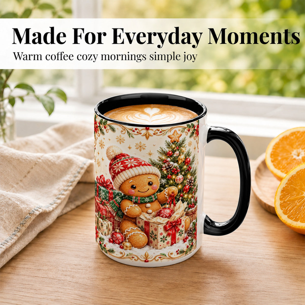 #pl[15oz|Black] Cozy Gingerbread Coffee Mug, Christmas Cookie Mug, Ceramic Cup