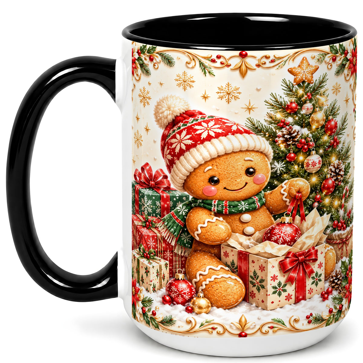 #pl[15oz|Black] Cozy Gingerbread Coffee Mug, Christmas Cookie Mug, Ceramic Cup