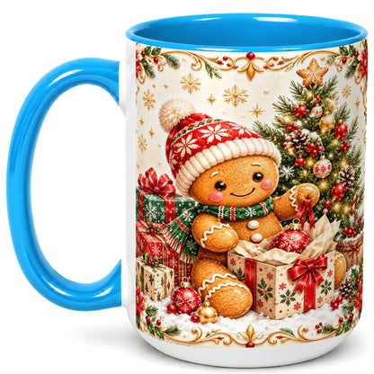 #pl[15oz|Blue] Cozy Gingerbread Coffee Mug, Christmas Cookie Mug, Ceramic Cup