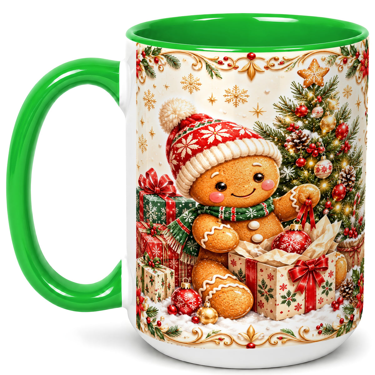 #pl[15oz|Green] Cozy Gingerbread Coffee Mug, Christmas Cookie Mug, Ceramic Cup