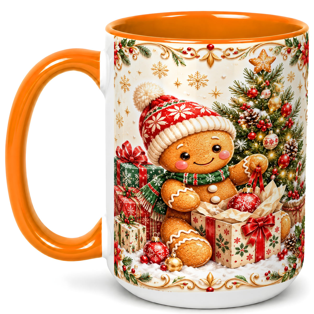 #pl[15oz|Orange] Cozy Gingerbread Coffee Mug, Christmas Cookie Mug, Ceramic Cup
