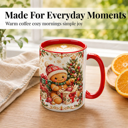 #pl[15oz|Red] Cozy Gingerbread Coffee Mug, Christmas Cookie Mug, Ceramic Cup