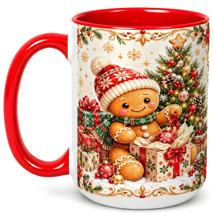 #pl[15oz|Red] Cozy Gingerbread Coffee Mug, Christmas Cookie Mug, Ceramic Cup