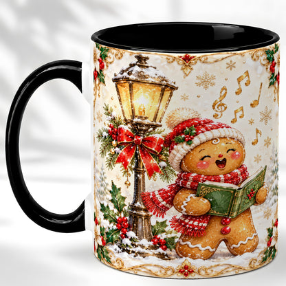 #pl[11oz|Black] Christmas Carol Gingerbread Coffee Mug, Holiday Singer Mug, Ceramic Cup