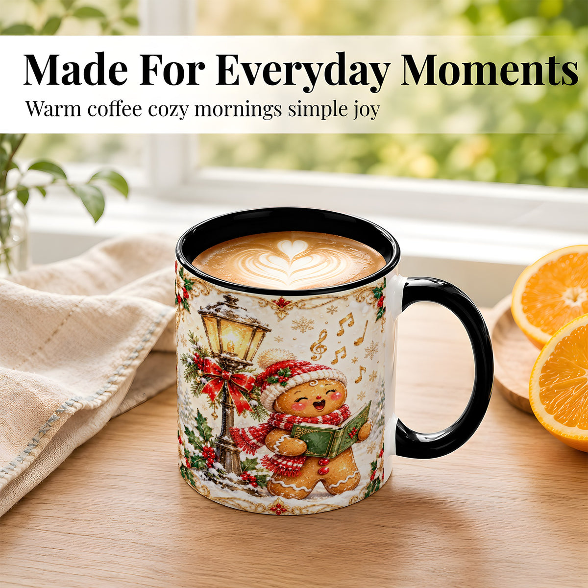 #pl[11oz|Black] Christmas Carol Gingerbread Coffee Mug, Holiday Singer Mug, Ceramic Cup