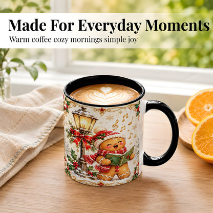 #pl[11oz|Black] Christmas Carol Gingerbread Coffee Mug, Holiday Singer Mug, Ceramic Cup
