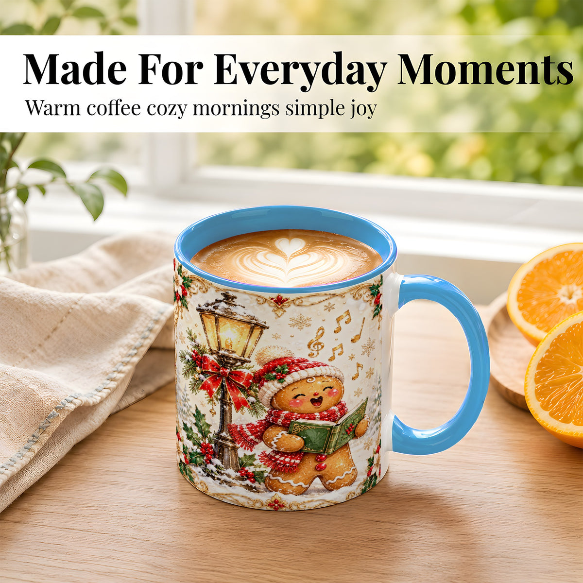 #pl[11oz|Blue] Christmas Carol Gingerbread Coffee Mug, Holiday Singer Mug, Ceramic Cup
