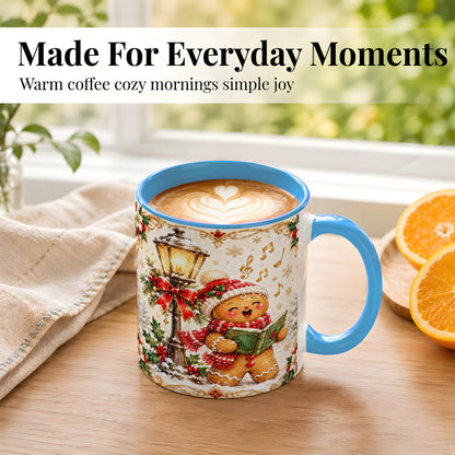#pl[11oz|Blue] Christmas Carol Gingerbread Coffee Mug, Holiday Singer Mug, Ceramic Cup