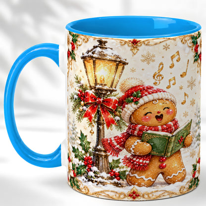 #pl[11oz|Blue] Christmas Carol Gingerbread Coffee Mug, Holiday Singer Mug, Ceramic Cup