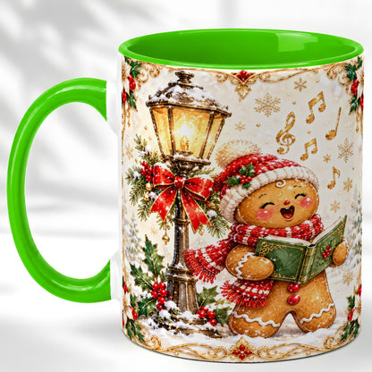 #pl[11oz|Green] Christmas Carol Gingerbread Coffee Mug, Holiday Singer Mug, Ceramic Cup
