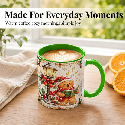 #pl[11oz|Green] Christmas Carol Gingerbread Coffee Mug, Holiday Singer Mug, Ceramic Cup