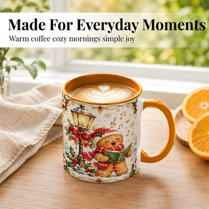 #pl[11oz|Orange] Christmas Carol Gingerbread Coffee Mug, Holiday Singer Mug, Ceramic Cup