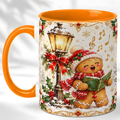 #pl[11oz|Orange] Christmas Carol Gingerbread Coffee Mug, Holiday Singer Mug, Ceramic Cup