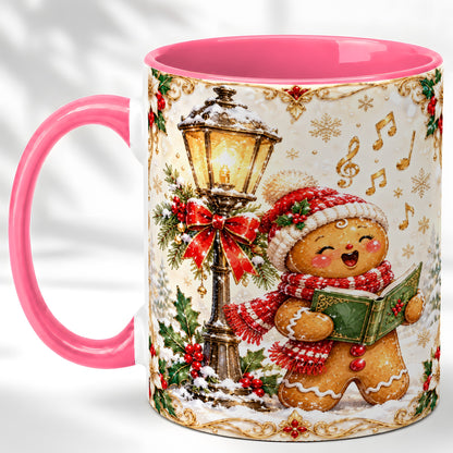 #pl[11oz|Pink] Christmas Carol Gingerbread Coffee Mug, Holiday Singer Mug, Ceramic Cup