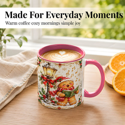 #pl[11oz|Pink] Christmas Carol Gingerbread Coffee Mug, Holiday Singer Mug, Ceramic Cup