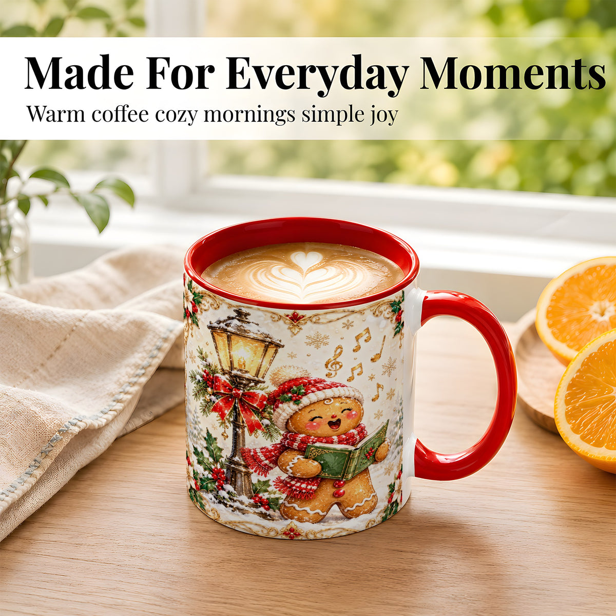 #pl[11oz|Red] Christmas Carol Gingerbread Coffee Mug, Holiday Singer Mug, Ceramic Cup