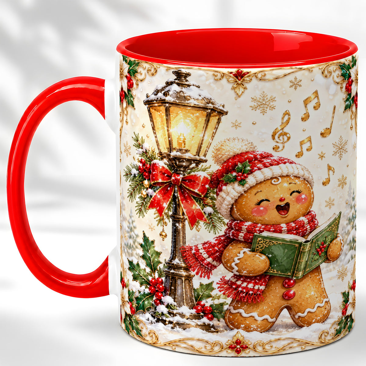 Christmas Carol Gingerbread Coffee Mug, Holiday Singer Mug, Ceramic Cup