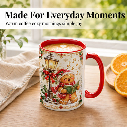 #pl[15oz|Red] Christmas Carol Gingerbread Coffee Mug, Holiday Singer Mug, Ceramic Cup