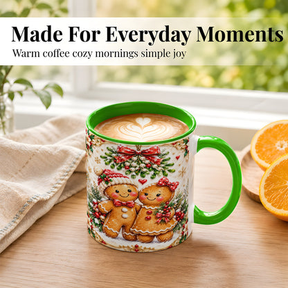 #pl[11oz|Green] Gingerbread Couple Coffee Mug, Mistletoe Christmas Mug, Ceramic Cup