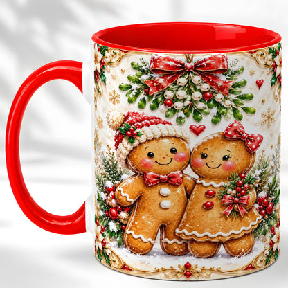Gingerbread Couple Coffee Mug, Mistletoe Christmas Mug, Ceramic Cup