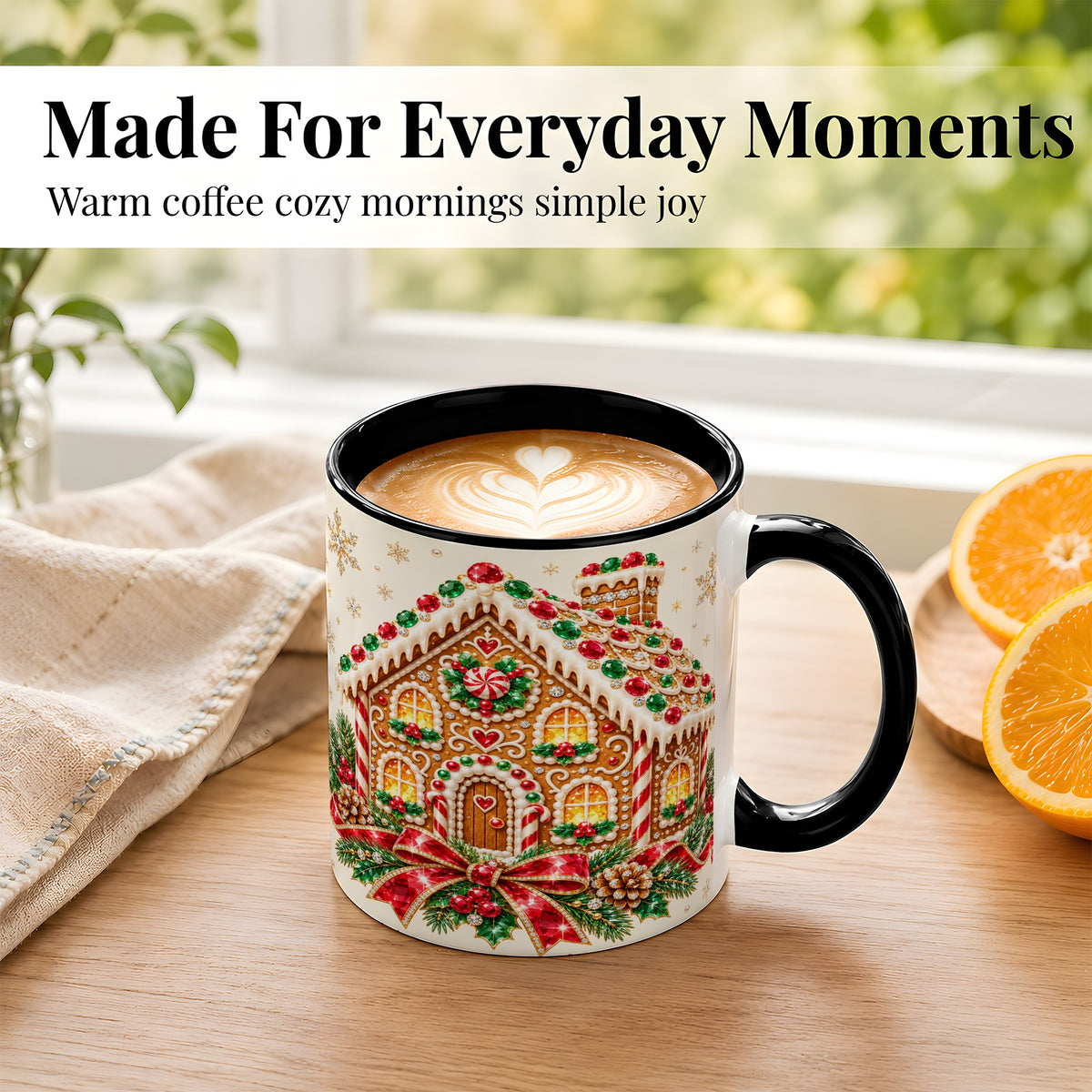 #pl[11oz|Black] Gingerbread House Coffee Mug, Christmas Cottage Mug, Ceramic Cup