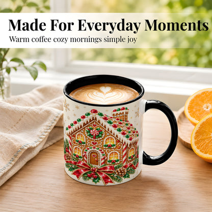 #pl[11oz|Black] Gingerbread House Coffee Mug, Christmas Cottage Mug, Ceramic Cup