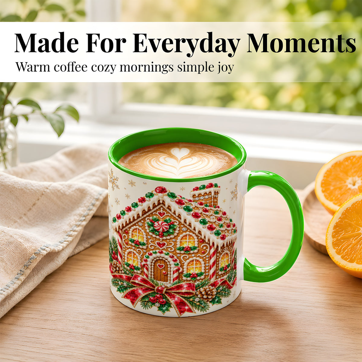 #pl[11oz|Green] Gingerbread House Coffee Mug, Christmas Cottage Mug, Ceramic Cup