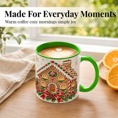 #pl[11oz|Green] Gingerbread House Coffee Mug, Christmas Cottage Mug, Ceramic Cup