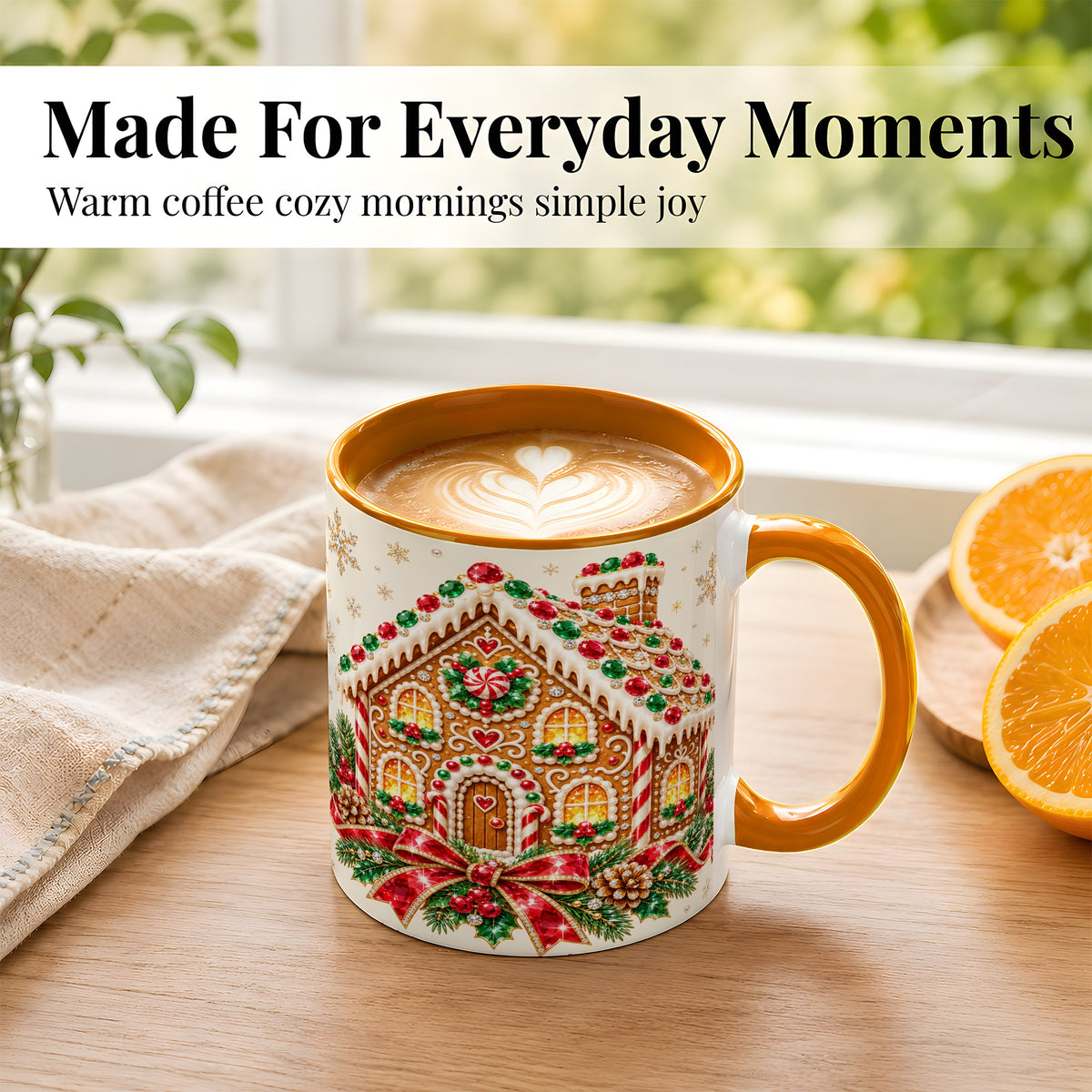 #pl[11oz|Orange] Gingerbread House Coffee Mug, Christmas Cottage Mug, Ceramic Cup