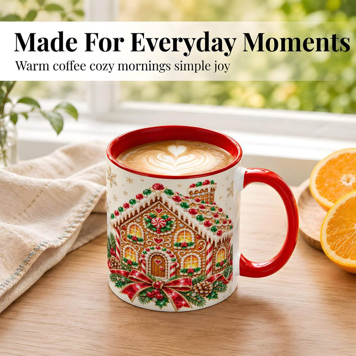 #pl[11oz|Red] Gingerbread House Coffee Mug, Christmas Cottage Mug, Ceramic Cup