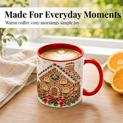 #pl[11oz|Red] Gingerbread House Coffee Mug, Christmas Cottage Mug, Ceramic Cup