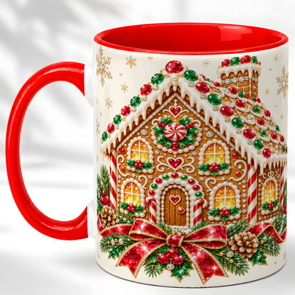 Gingerbread House Coffee Mug, Christmas Cottage Mug, Ceramic Cup