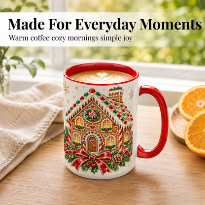 #pl[15oz|Red] Gingerbread House Coffee Mug, Christmas Cottage Mug, Ceramic Cup