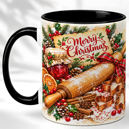 #pl[11oz|Black] Christmas Baking Coffee Mug, Holiday Kitchen Mug, Ceramic Cup