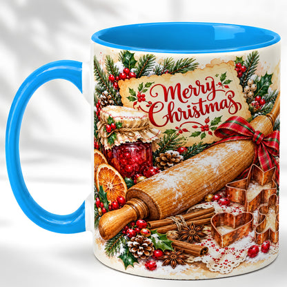 #pl[11oz|Blue] Christmas Baking Coffee Mug, Holiday Kitchen Mug, Ceramic Cup