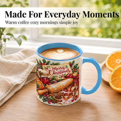 #pl[11oz|Blue] Christmas Baking Coffee Mug, Holiday Kitchen Mug, Ceramic Cup