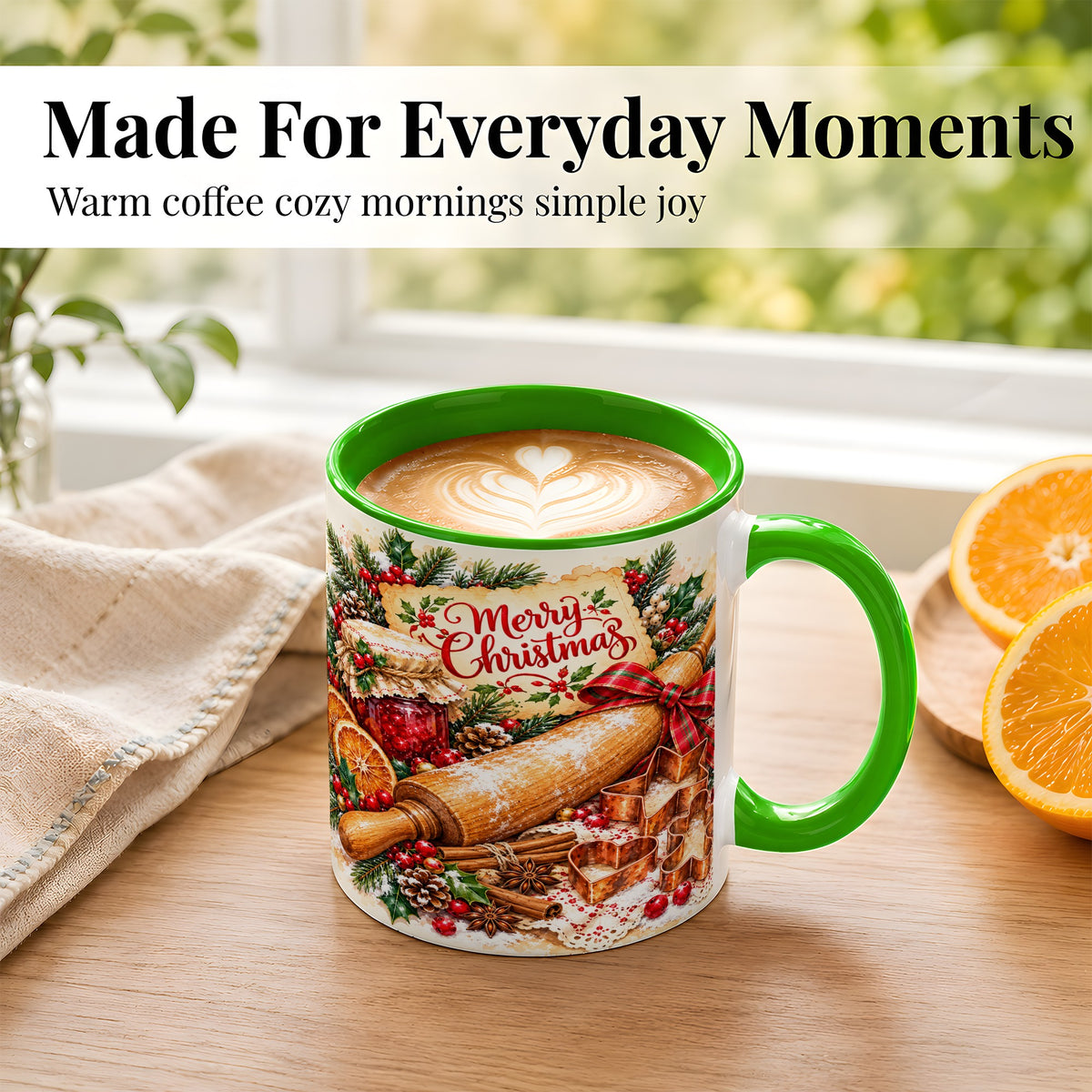 #pl[11oz|Green] Christmas Baking Coffee Mug, Holiday Kitchen Mug, Ceramic Cup