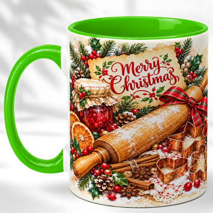 #pl[11oz|Green] Christmas Baking Coffee Mug, Holiday Kitchen Mug, Ceramic Cup