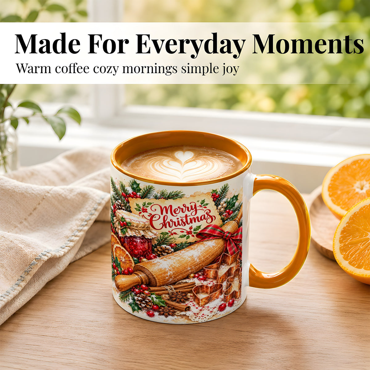 #pl[11oz|Orange] Christmas Baking Coffee Mug, Holiday Kitchen Mug, Ceramic Cup
