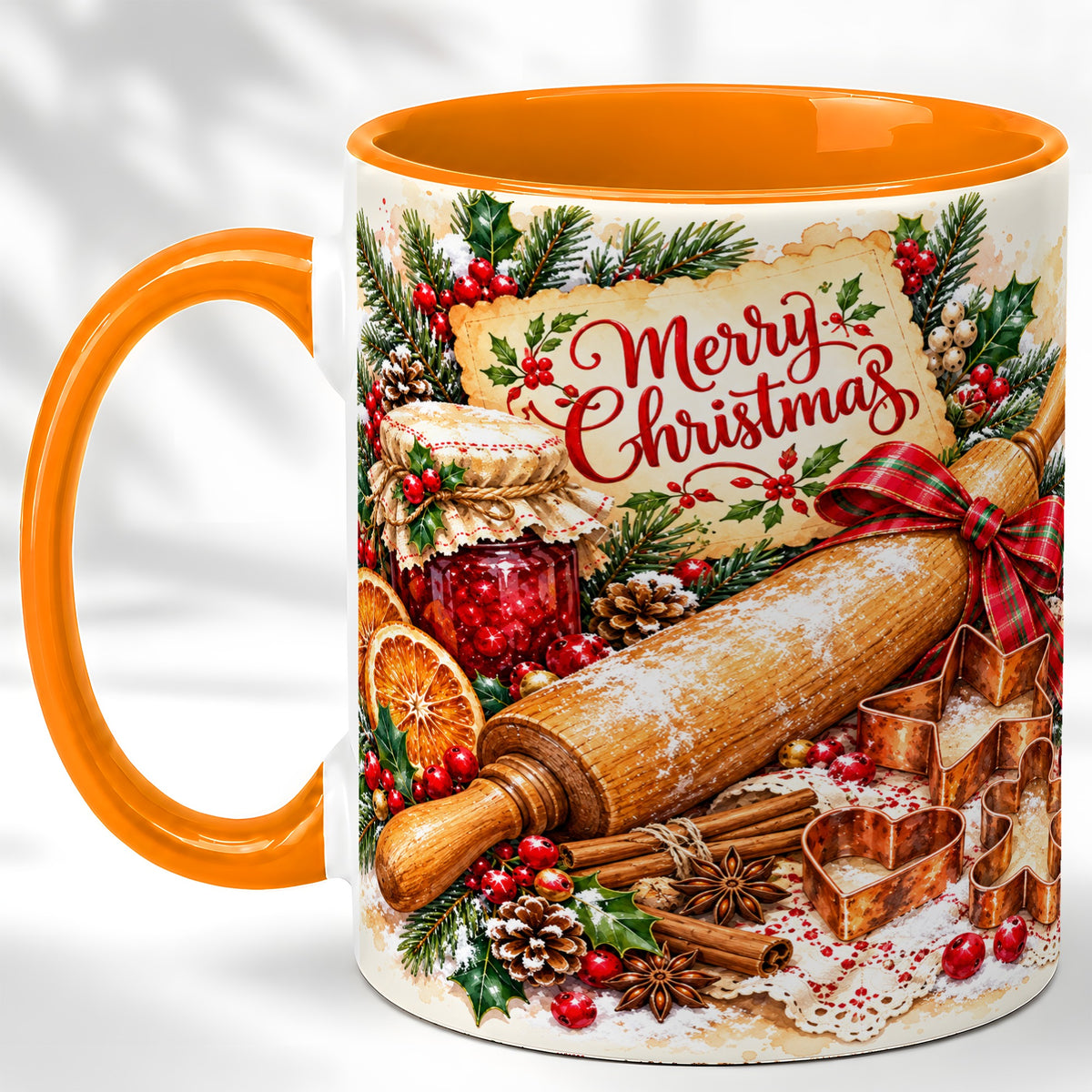 #pl[11oz|Orange] Christmas Baking Coffee Mug, Holiday Kitchen Mug, Ceramic Cup