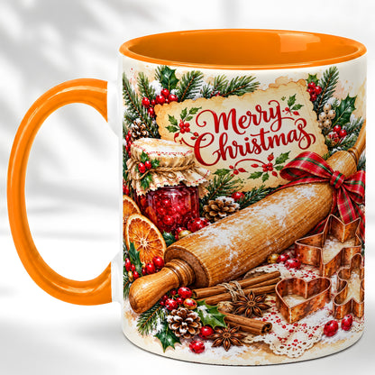 #pl[11oz|Orange] Christmas Baking Coffee Mug, Holiday Kitchen Mug, Ceramic Cup