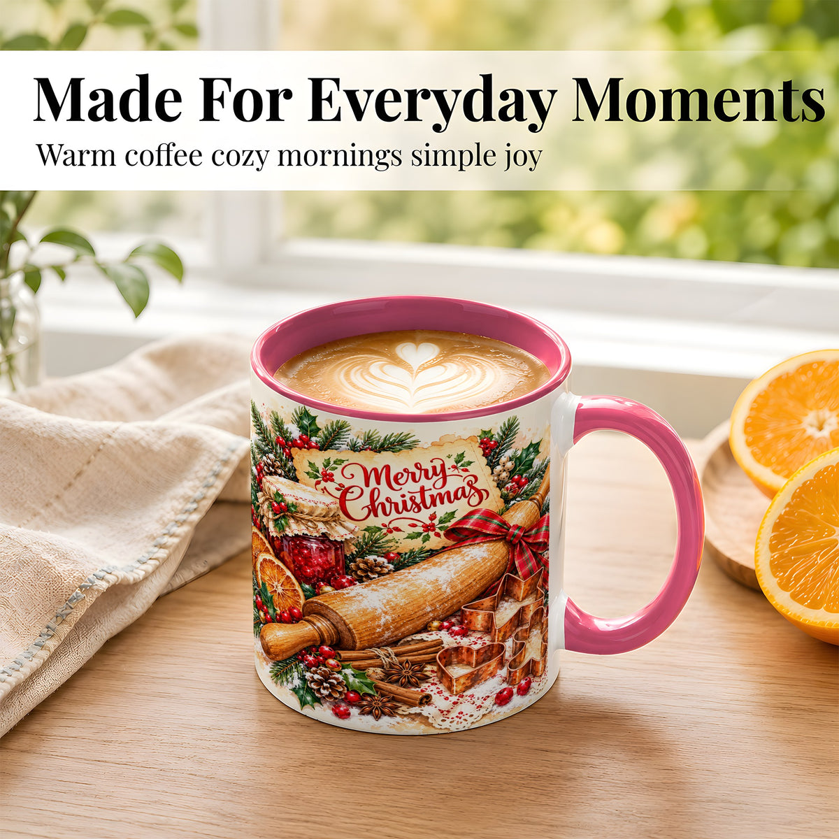 #pl[11oz|Pink] Christmas Baking Coffee Mug, Holiday Kitchen Mug, Ceramic Cup