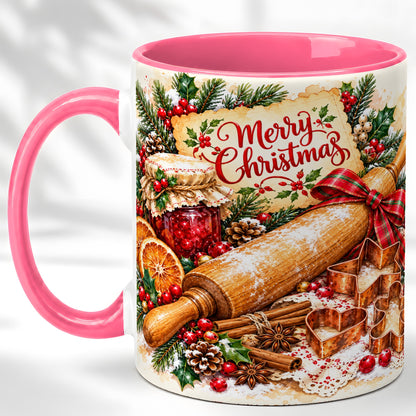 #pl[11oz|Pink] Christmas Baking Coffee Mug, Holiday Kitchen Mug, Ceramic Cup